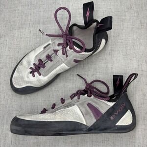 Evolv Elektra Climbing Shoes Lace Up Gray Purple TRAX Rubber Women's Size 7.5
